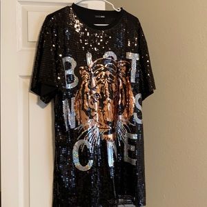 Animal inside me sequin shirt dress